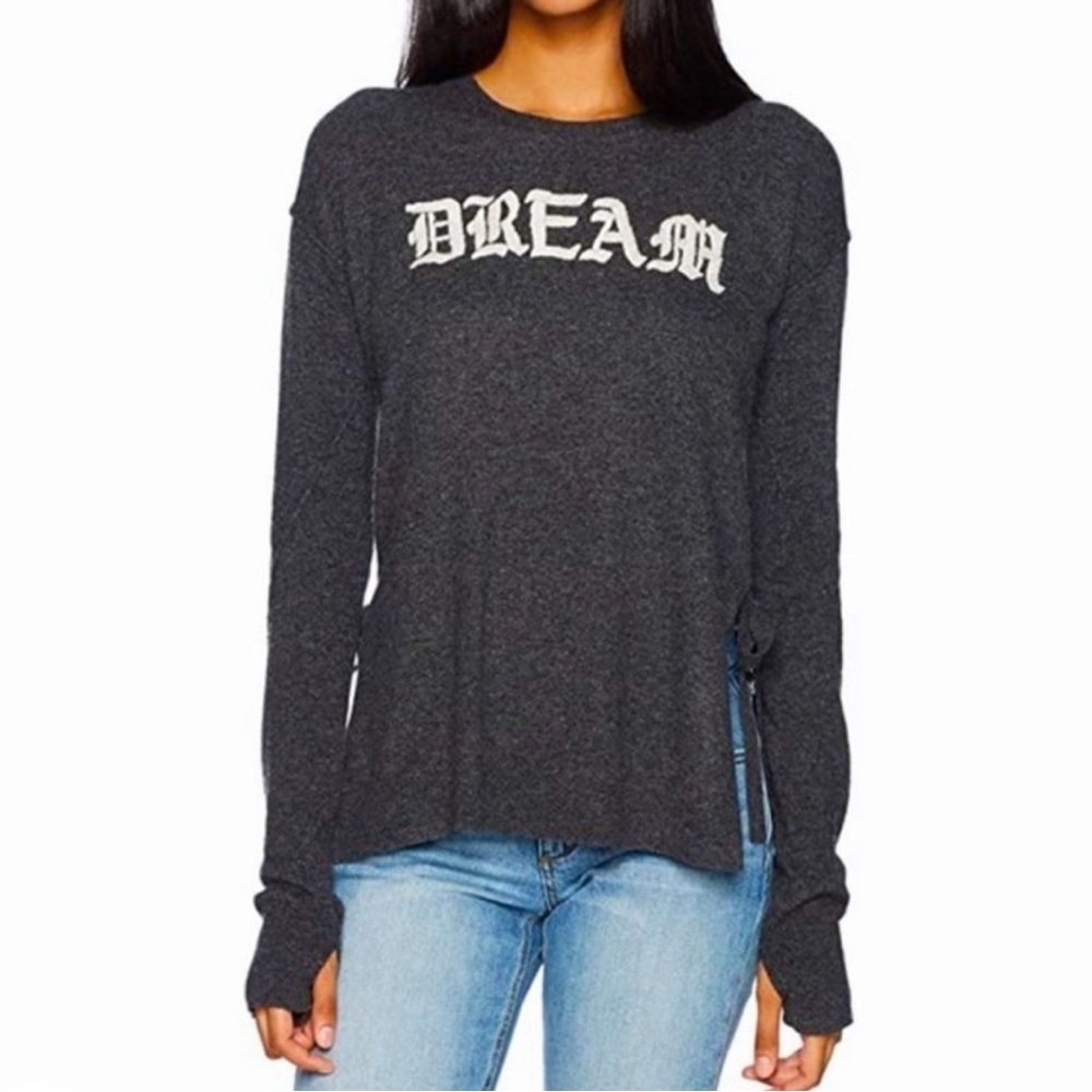 Pam & Gela Dream Embroidered Wool Blend Split Side Bow Tie Sweater